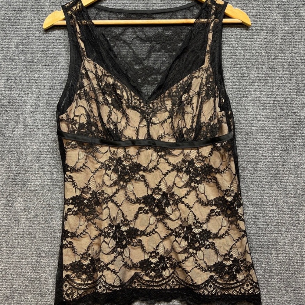 Ann Taylor Loft Women's Y2K Sleeveless V Neck Lace Overlay Blouse Top Size 10